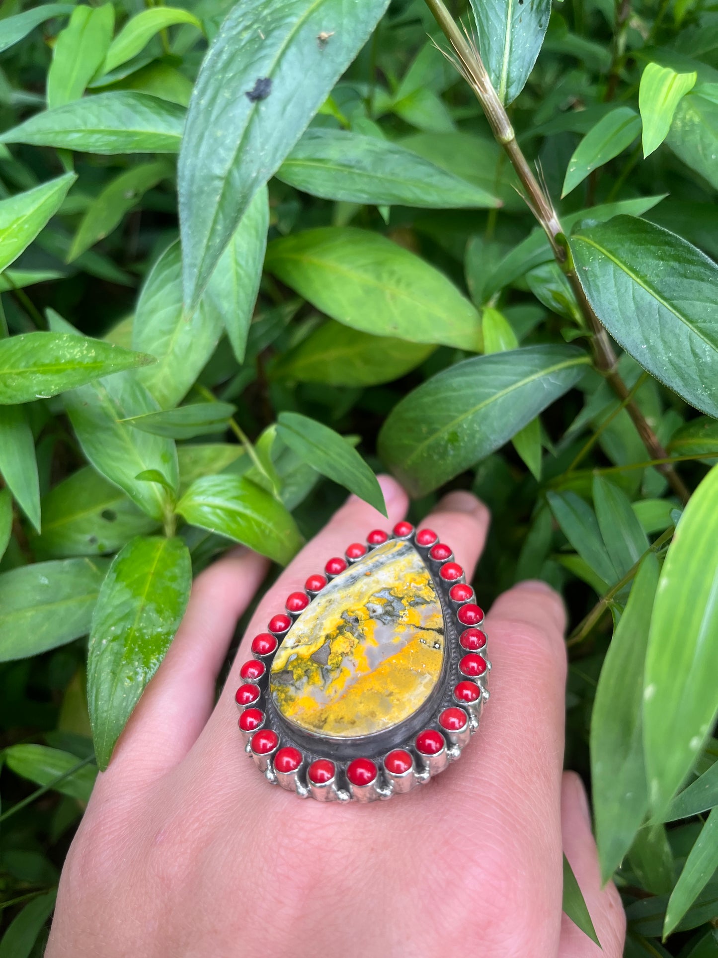 Bumblebee Jasper + Red Coral - Size 8 - Southwestern Ring