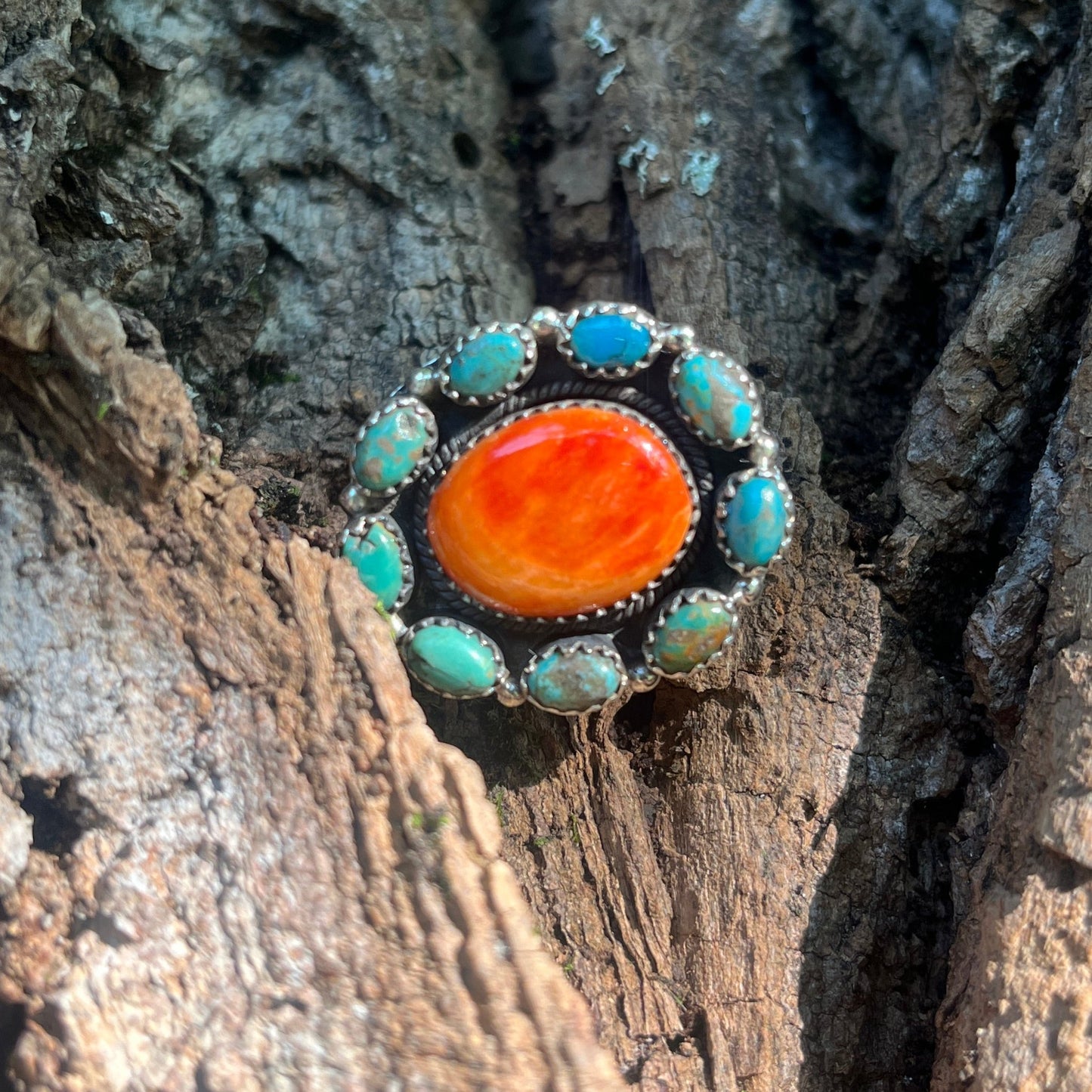 Orange Spiny + Turquoise - Size 10 - Southwestern Ring