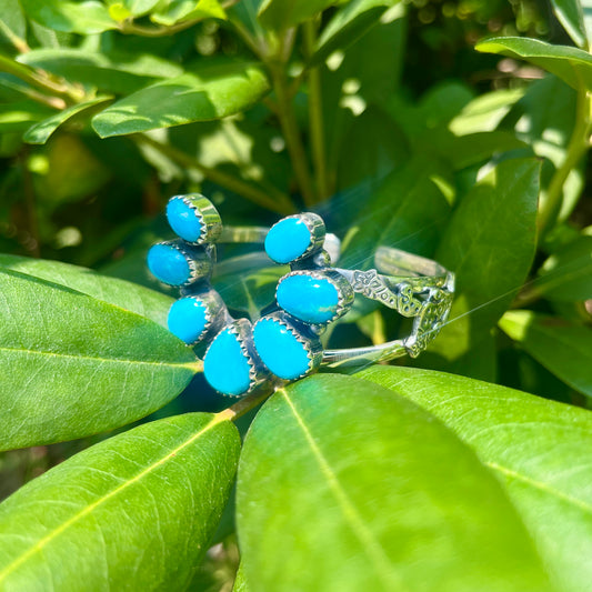 Kingman Turquoise Naja + Silver Cactus – Southwestern Cuff