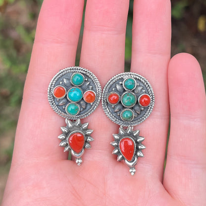 Turquoise + Coral - 1.5" Hoops – Southwestern Earrings