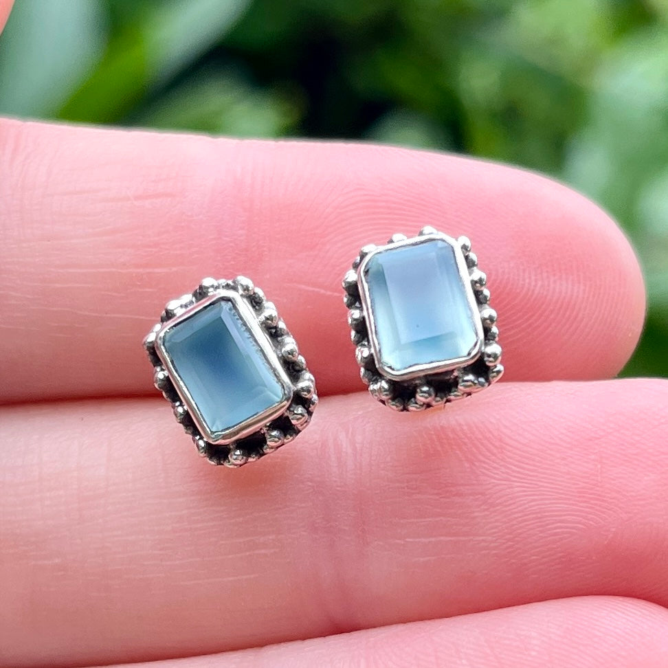 Blue Chalcedony - Small Studs – Gemstone Earrings