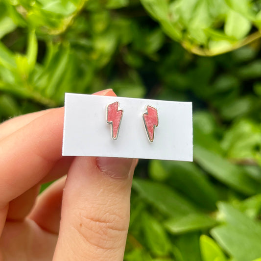 Rhodochrosite - Lightning Studs – Gemstone Earrings