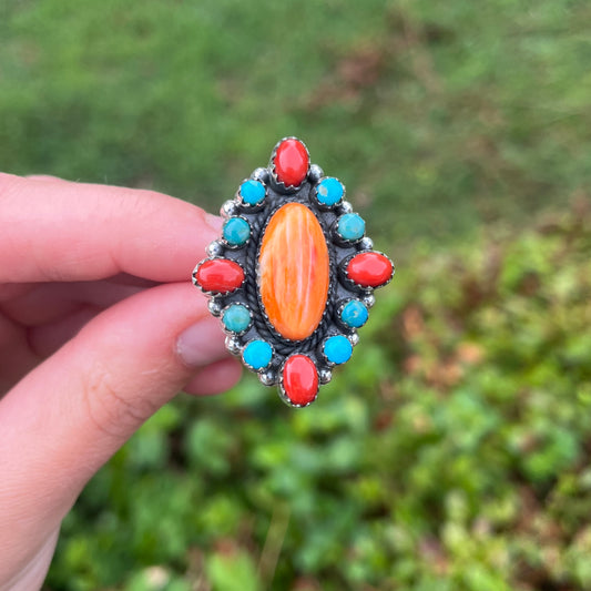 Turquoise + Red Coral + Orange Spiny Oyster - Size 7.25 – Southwestern Ring