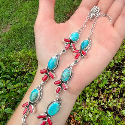 Turquoise + Red Coral - 18" Chain – Southwestern Necklace