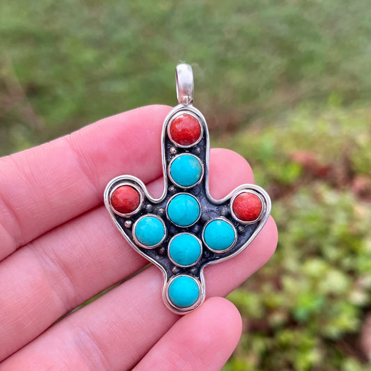 Turquoise + Red Coral – 2" - Southwestern Pendant