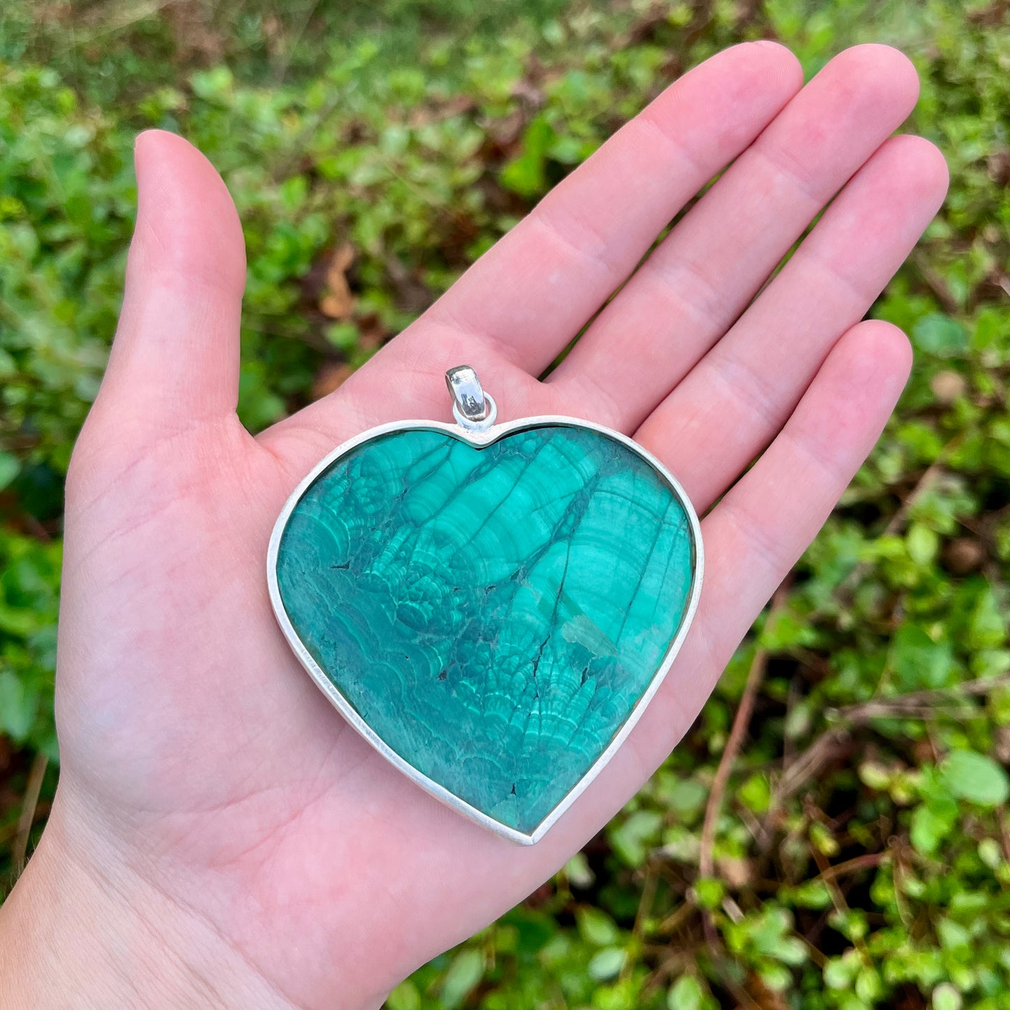 Malachite – 3" Heart Slab - Gemstone Pendant