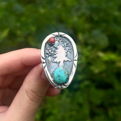 Turquoise + Red Coral - Size 8 – Southwestern Ring