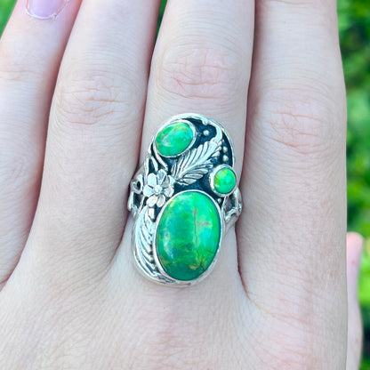 Green Mojave Turquoise - Size 7.5 - Southwestern Ring