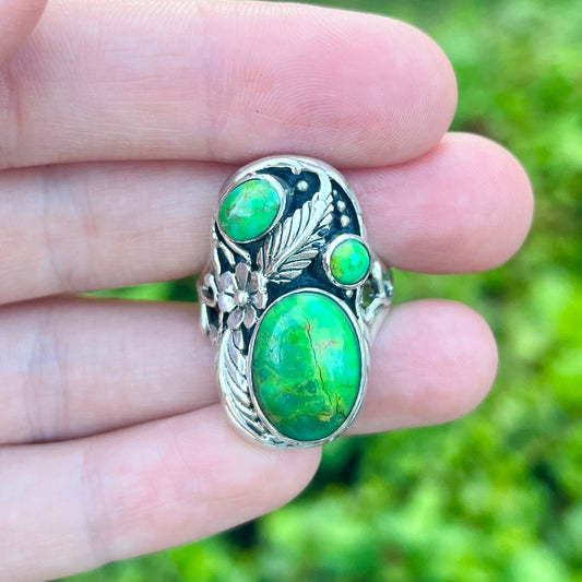 Green Mojave Turquoise - Size 7.5 - Southwestern Ring