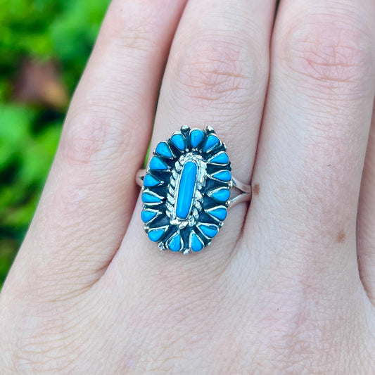 Turquoise Needlepoint - Size 8 - Native American Ring