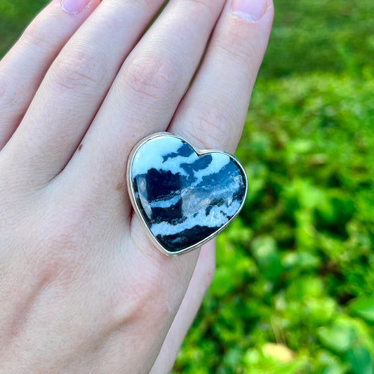 Zebra Jasper Heart - Size 9 - Gemstone Ring