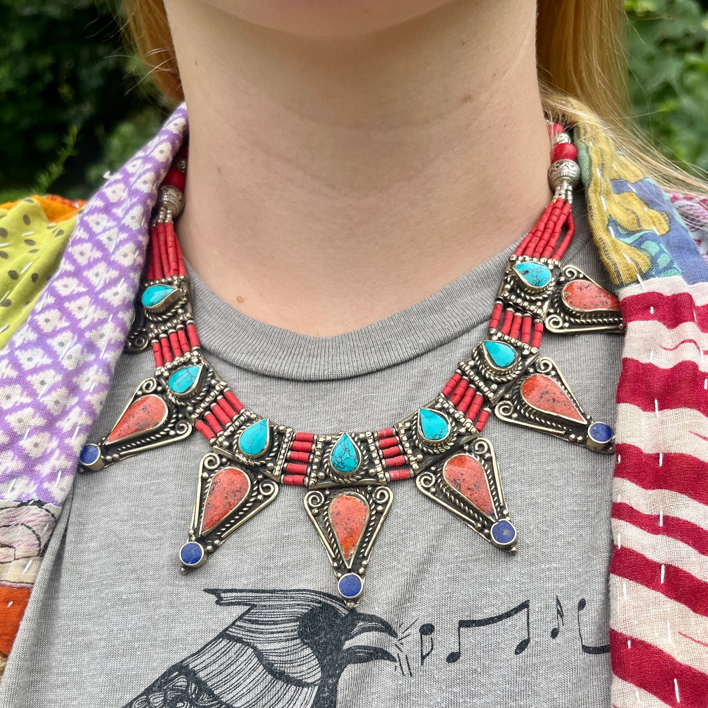 Tibetan Coral + Turquoise + Lapis Lazuli - 20" - Gemstone Necklace