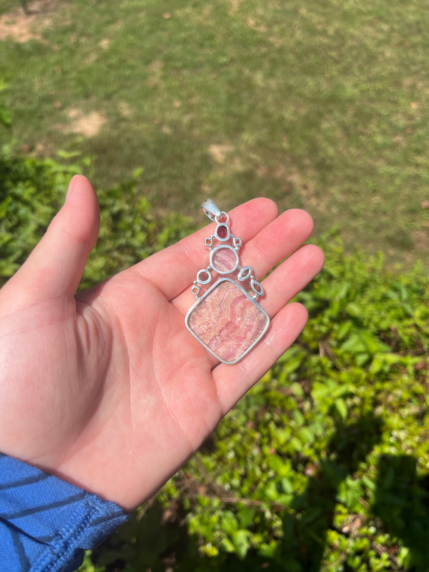 Rhodochrosite + Smoky Quartz + Citrine + Garnet - 3" - Gemstone Pendant