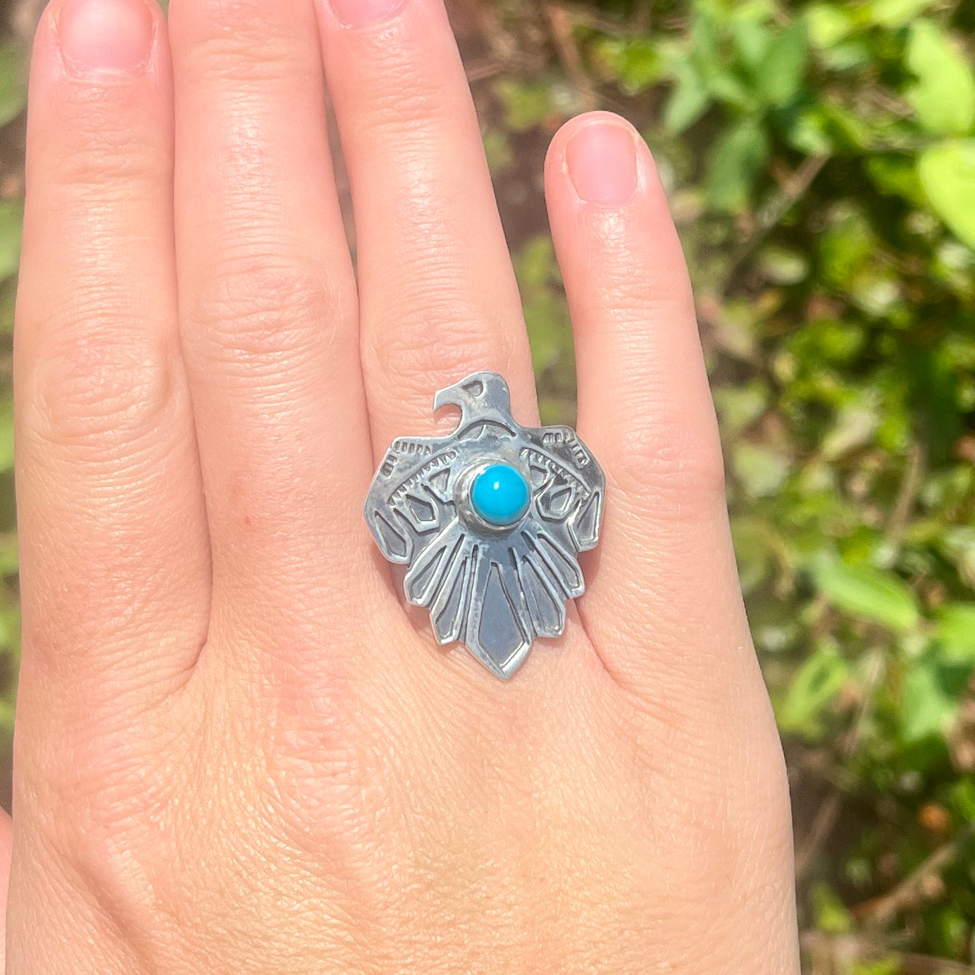 Kingman Turquoise Thunderbird - Size 7 - Southwestern Ring