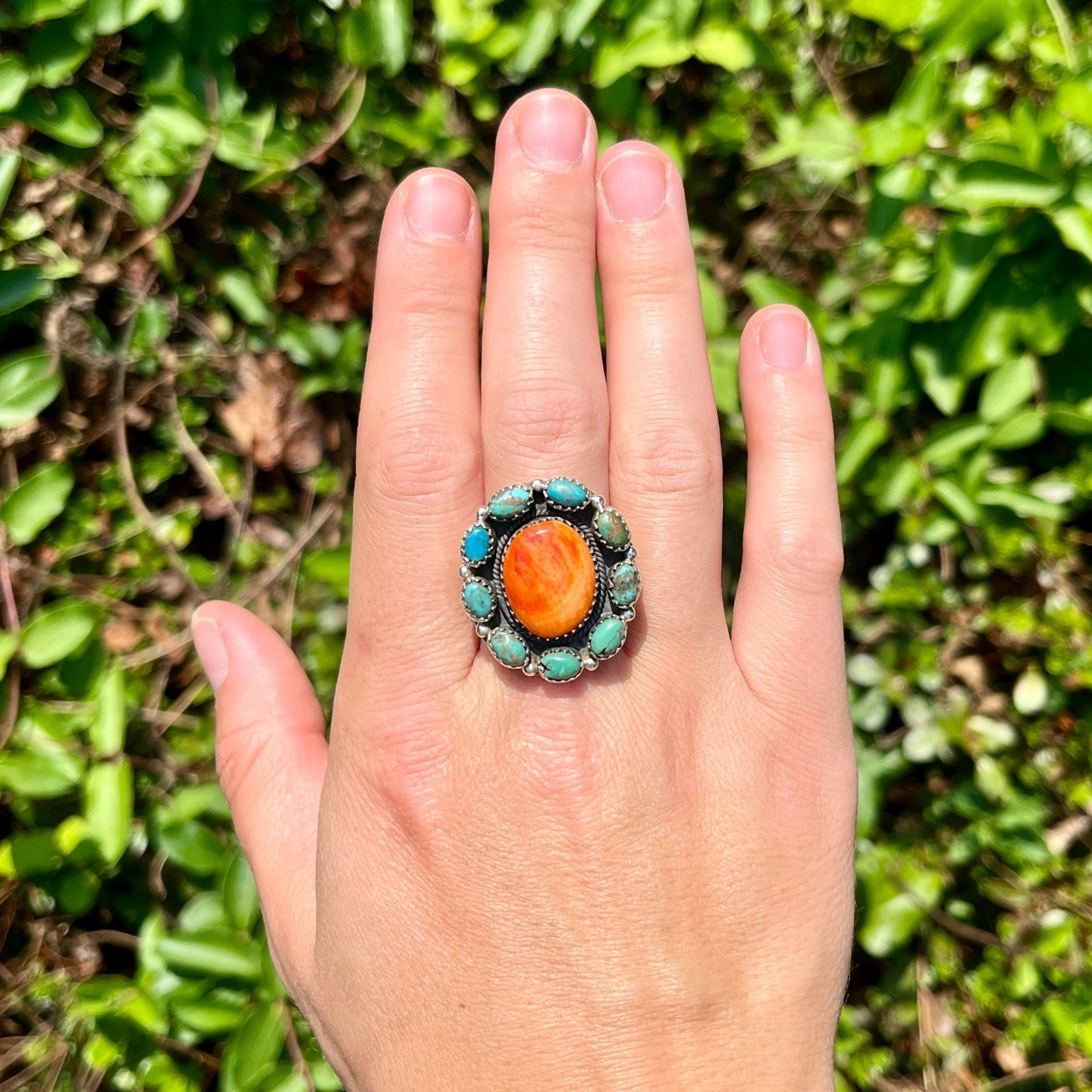 Orange Spiny + Turquoise - Size 10 - Southwestern Ring