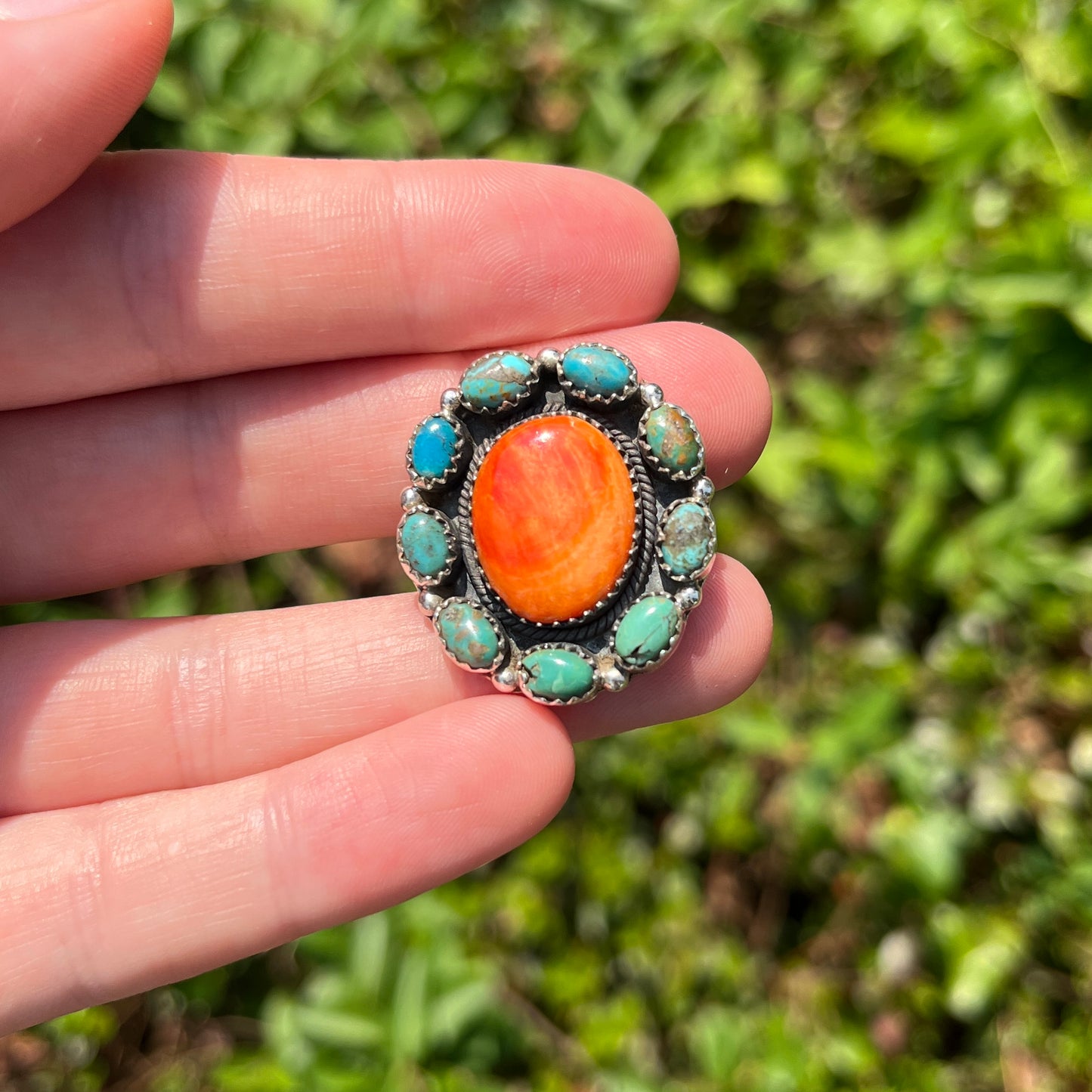 Orange Spiny + Turquoise - Size 10 - Southwestern Ring