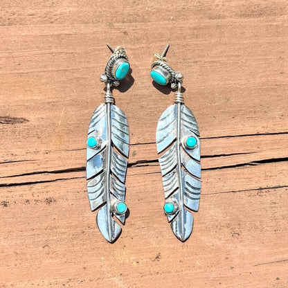 Kingman Turquoise - Feather Dangles – Southwestern Earrings