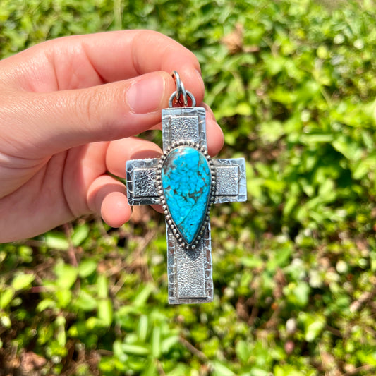 Turquoise - 3" Cross - Southwestern Pendant