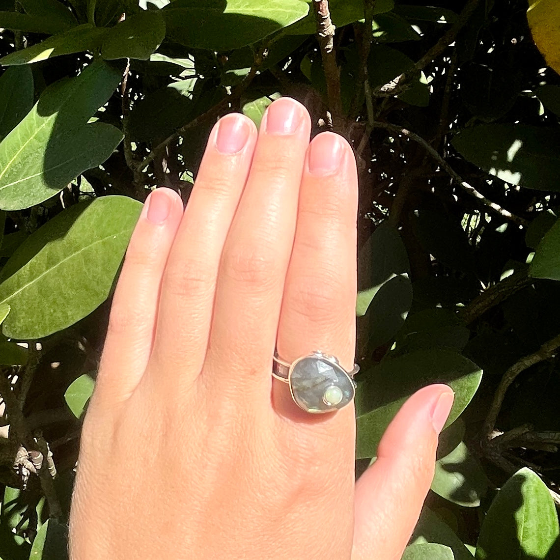 Labradorite + Opal - Size 10 - Gemstone Ring