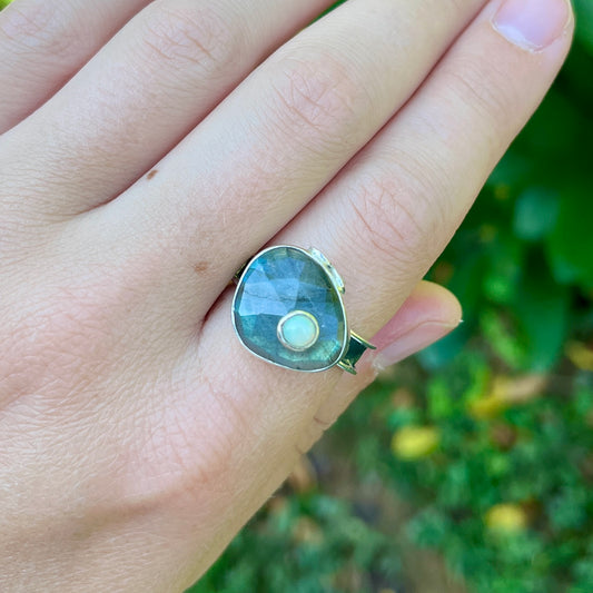 Labradorite + Opal - Size 10 - Gemstone Ring