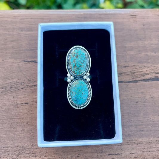 Kingman Spiderweb Turquoise - Size 8.5 - Southwestern Ring